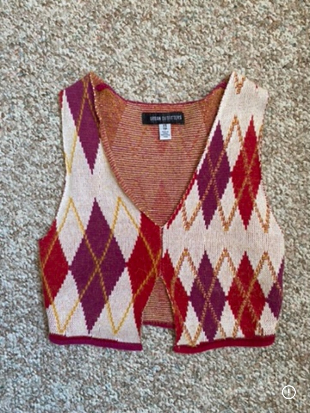 Lush Argyle V-Neck Knit Vest in Pink, Red & Gold